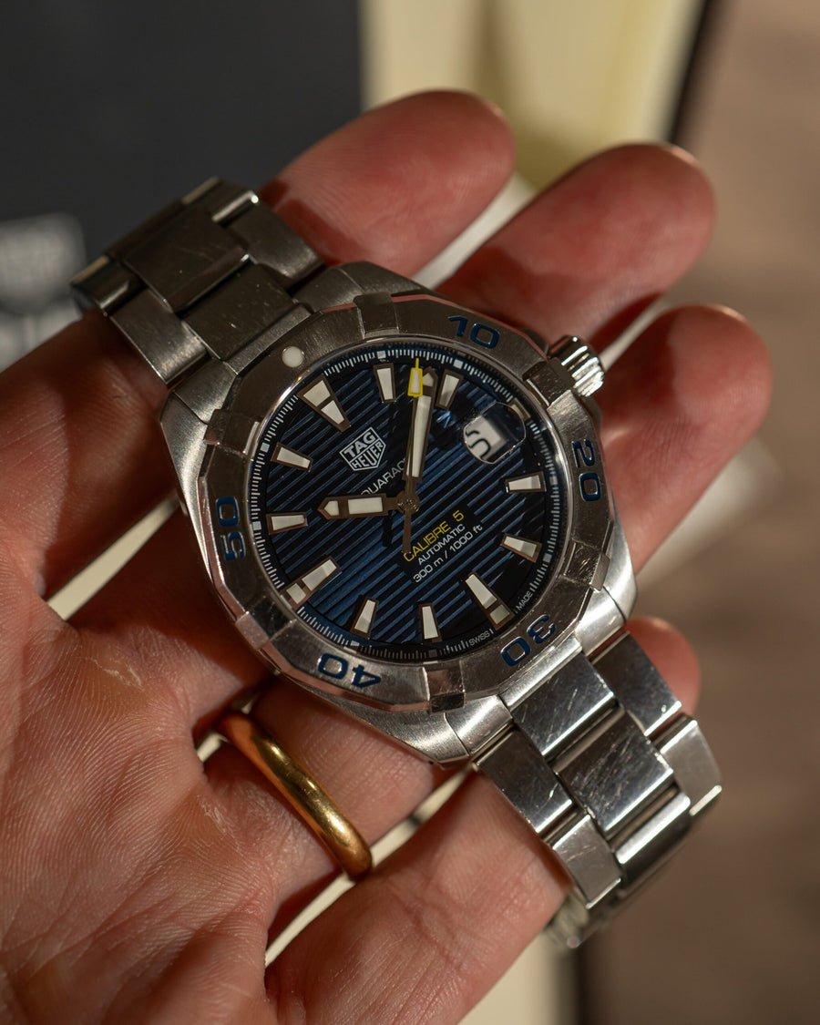 TAG Heuer Aquaracer WAY2012.BA0927, Calibre 5, Blue Dial. Photo: Stories of Time