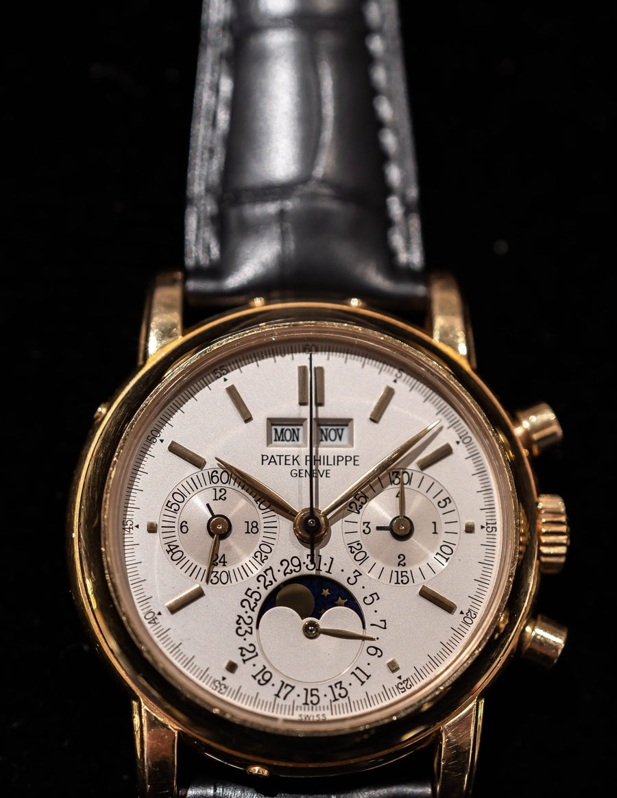 PATEK PHILIPPE, Grand Complications, Perpetual Calendar, kronograf, armbandsur, 36 mm, 18K guld, Extract from the Archives, tillverkad 1989, såld 27 November 1989.