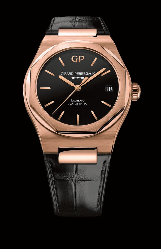 Nya Girard-Perregaux Laureato i guld med tavla av onyx