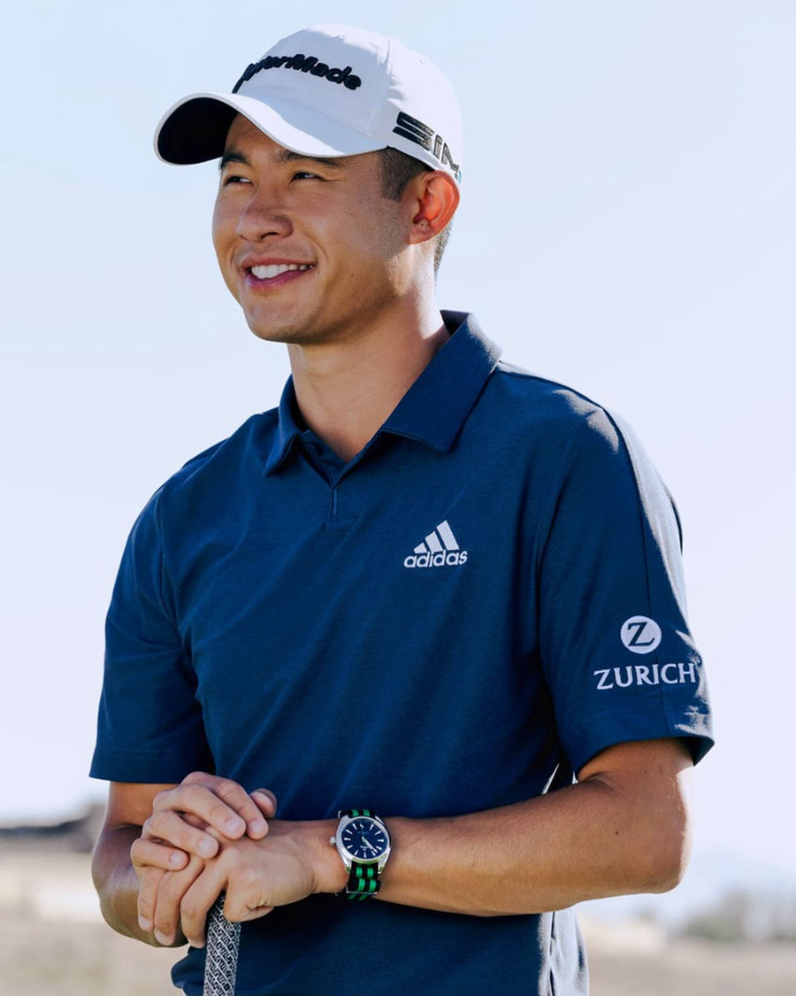 Collin Morikawa with his Omega Aqua Terra Golf Edition.
