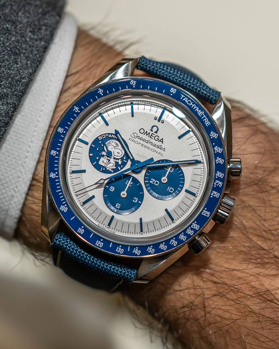 Omega Speedmaster Silver Snoopy Award 50th anniversary.