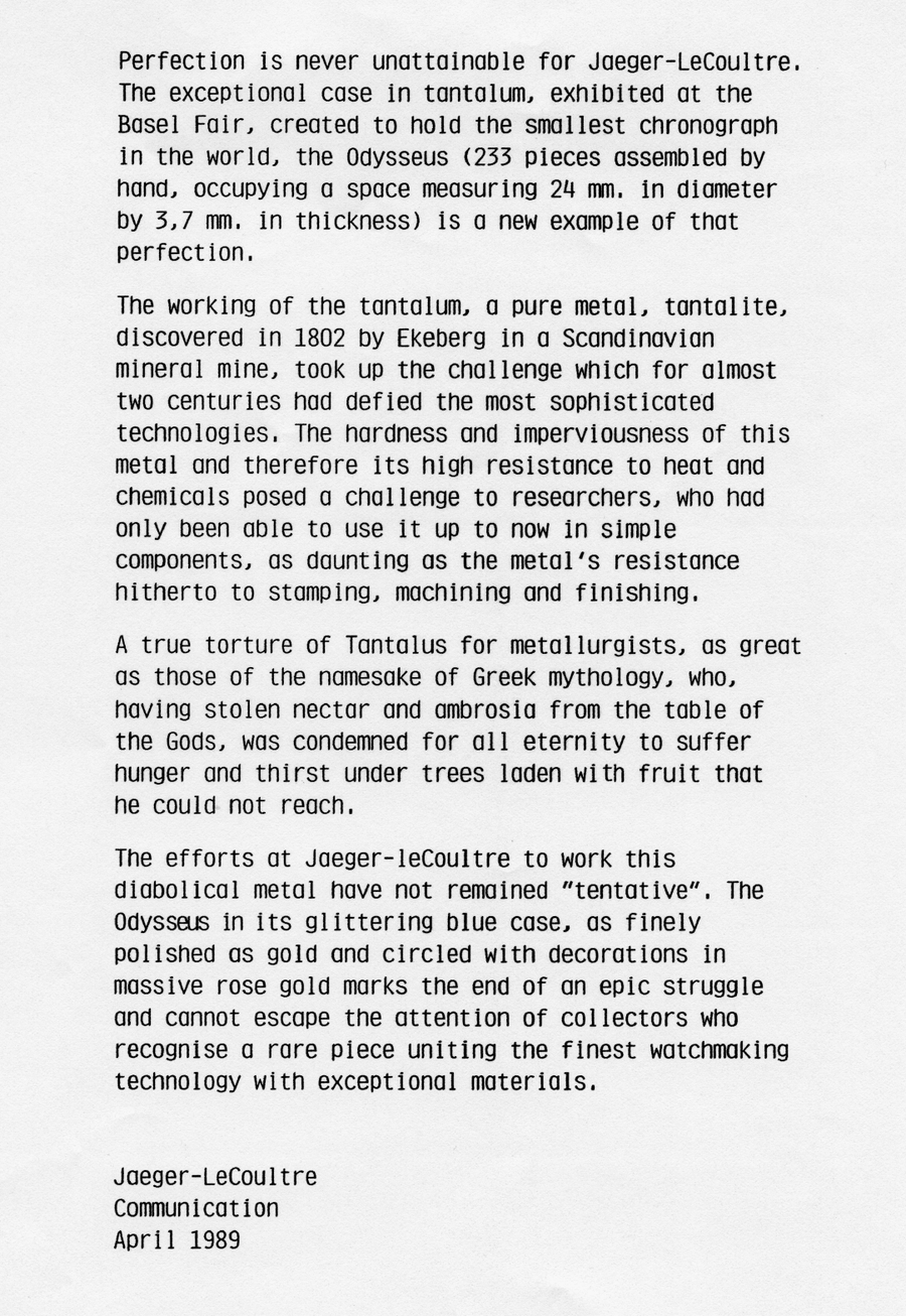 Jaeger-LeCoultre Odysseus – the world's smallest chronograph 