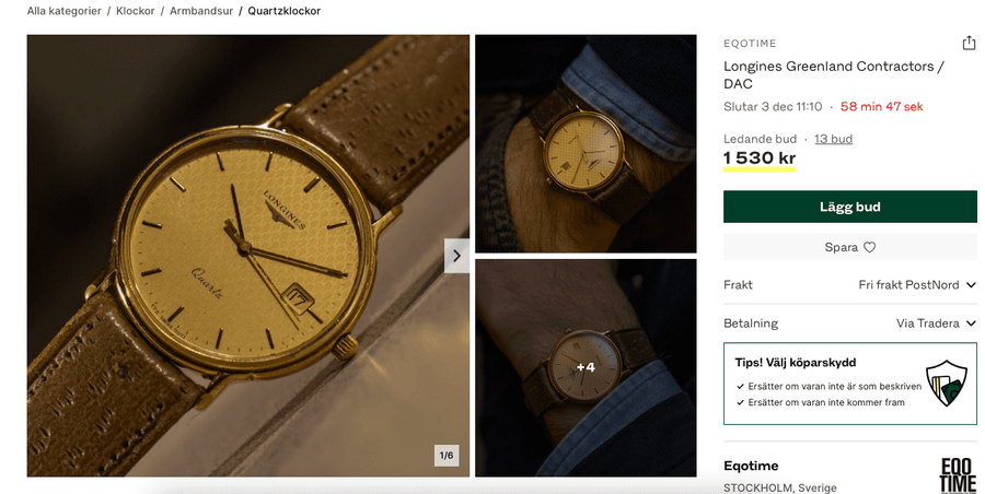 Guide: Eqotime sells a watch on Tradera 