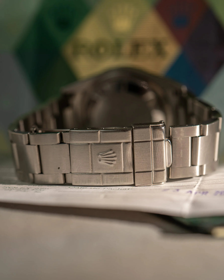 rolex explorer 114270 svart tavla 36mm länk detalj