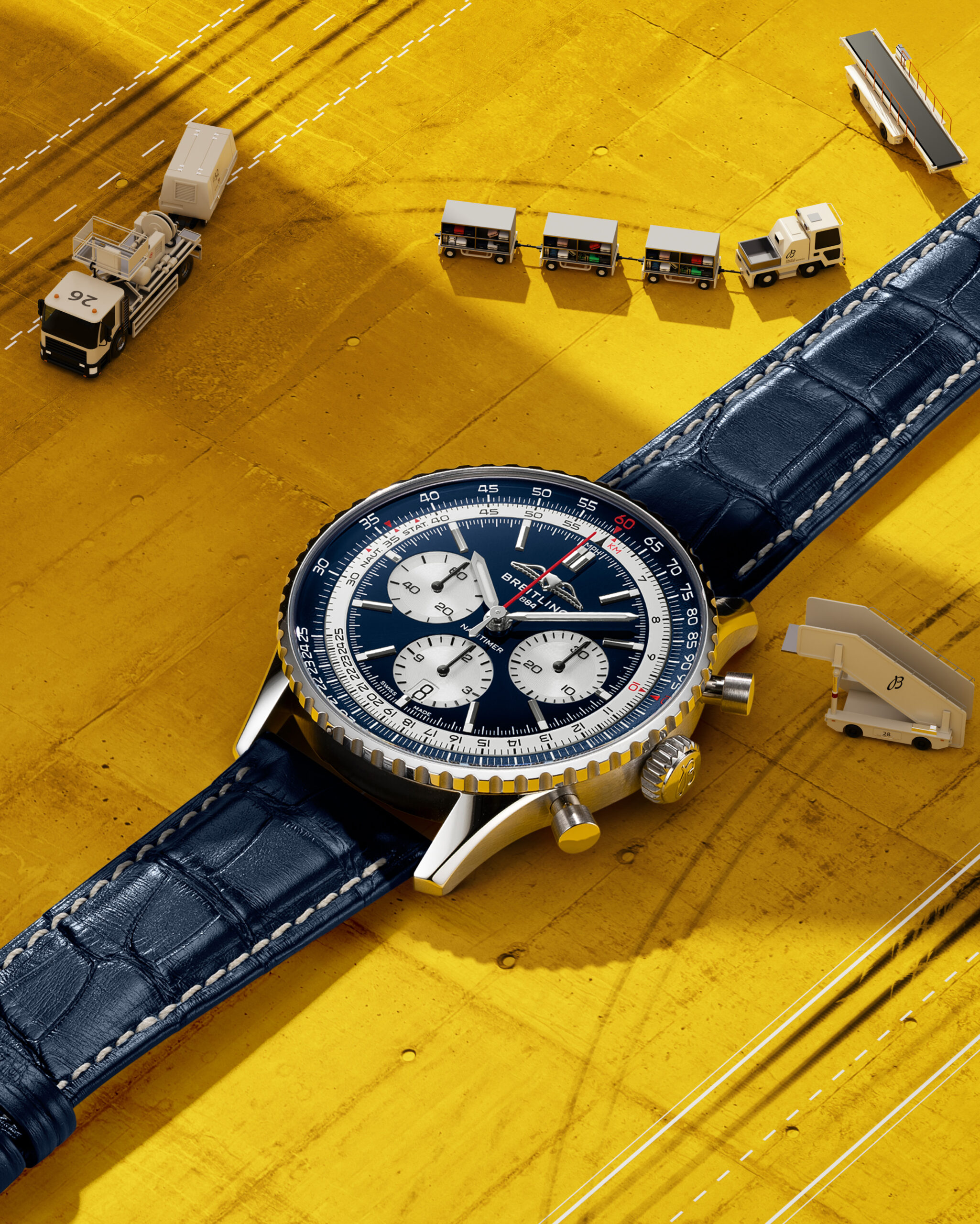 Breitling Navitimer Tribute to Concorde med blå urtavla och vita subdials, limiterad pilotkronograf inspirerad av överljudsflygplanet Concorde
