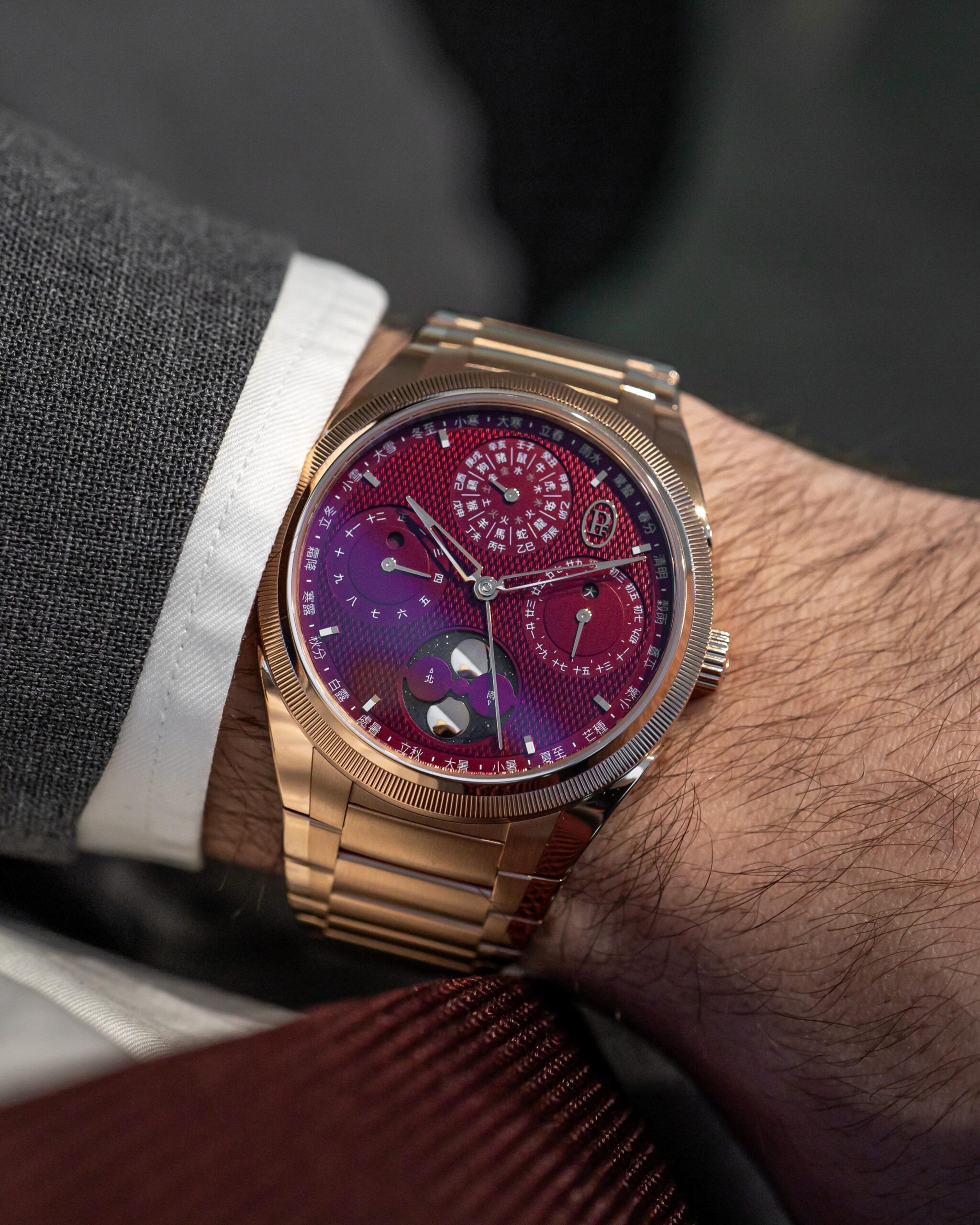 Parmigiani Tonda Perpetual Calendar in gold on wrist