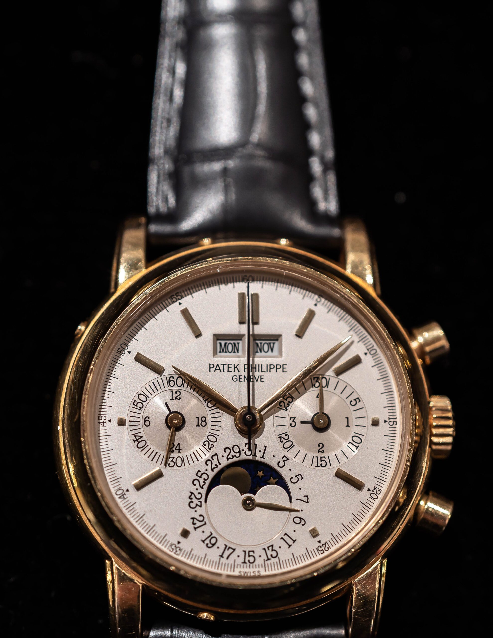 PATEK PHILIPPE, Grand Complications, Perpetual Calendar, kronograf, armbandsur, 36 mm, 18K guld, Extract from the Archives, tillverkad 1989, såld 27 November 1989.